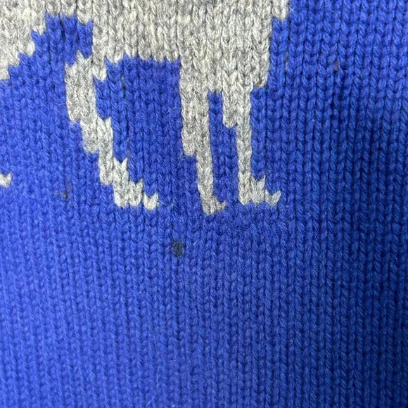 Liz Claiborne Vintage Blue 100% Lambswool Moose Motif Sweater - Picture 8 of 10